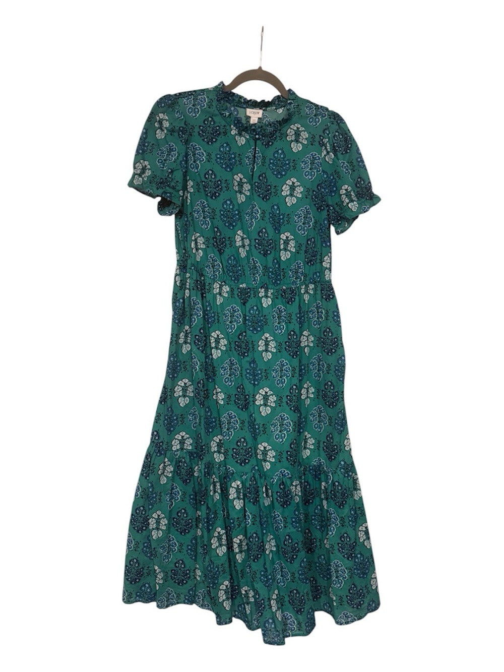 J. Crew Factory | Printed ruffleneck puff-sleeve midi dress